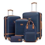 COOLIFE Suitcase Set, 5 Piece Luggage Sets with Travel Backpack and Toiletry Bag for Family Travel, TSA Lock 360° Spinner Wheels (Blue/Brown, 5 Piece Set)