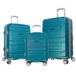 Olympia U.S.A. Denmark 3-Piece Expandable Lightweight Suitcase Hardside Luggage Set with Double Spinner Wheels, Multi Grip, Locking System, Teal, 3-Piece Luggage Set, Denmark