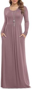 VIISHOW Women's Boutique Long Sleeve Simple Long Dresses with Pockets Loose Plain Maxi Dresses(Mauve,XX-Large)