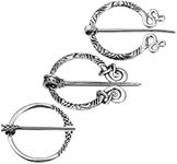uxcell 3pcs Vintage Brooch Cloak Pin Set, Penannular Brooch Scarf Shawl Cardigan Brooch Buckle Clasp for Women Men Costume Accessory, Silver(3 Styles)