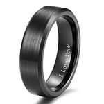 6mm Tungsten Mens Ring Engraved I Love You Black Wedding Bands Brush Beveled Edge Comfort Fit Size 9