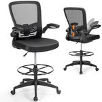 COSTWAY Drafting Chair, Tall Office Chair with Flip-up Armrests & Adjustable Foot Ring, High Back Computer Standing Desk Chair with Ergonomic Lumbar Support, Breathable Mesh (1, Black)