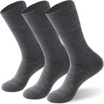 Forcool Diabetic Crew Women Men Merino Wool Non Binding Loose Top Non Blister Cushion Wide Quarter Diabetes Edema Dress Socks Mid Calf, XL 3 Pairs Dark Gray