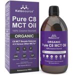Organic Pure C8 MCT Oil | Boosts Ketones 4X Versus Other MCTs | Highest 99%+ Purity | 100% Coconut MCT Oil Organic | Keto, Fasting, Vegan & Gluten Safe | Premium Lab Tested Purity | 500ml Glass Bottle