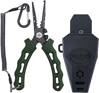 Goture 7in Saltwater Fishing Pliers Hook Remover, Split Ring Pliers for Fishing, Stainless Steel Fishing Pliers with Sheath, Fishing Split Ring Plier Line Cutter Fly Fishing Pliers Fishing Gear, Green
