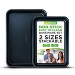 Nutrichef Non-Stick Cookie Sheet Baking Pans - 2-Pc. Professional Quality Kitchen Cooking Non-Stick Bake Trays w/Blue Diamond Coating Inside & Outside, Dishwasher Safe - NutriChef, One Size