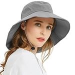 EINSKEY Women's Sun Hat with Neck Flap, Ladies Floppy Wide Brim UV Protection Hat for Fishing Gardening Hiking Beach Safari Grey