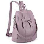 UTO Women ANTI-THEFT Backpack Purse PU Washed Leather Convertible Ladies Rucksack Bowknot Shoulder Bag Pastel Purple CA