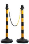 DARIT 2 pieces of Plastic Stanchions Yellow & Black 100cm Link Chain Sentry Stanchion Kit w/Fillable Base Crowd Control Safety Stanchion Barriers Easy Connect Assembly Outdoor and Indoor Posts Queue Barrier