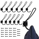 BELLE VOUS 12 Pack of Black Coat Hooks Wall-Mounted - Heavy-Duty Metal Hangers with Screws for Entryway, Bathroom, Bedroom or Kitchen Ideal for Clothes, Coats, Hats, Scarf, Towels & Robes