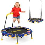 INFANS 36 Inch Foldable Mini Trampoline for Kids, 2 in 1 Trampoline and Swing Combo with Adjustable Straps Detachable Handrail, Indoor Outdoor Backyard Toddlers