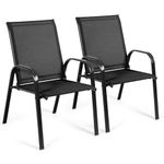 COSTWAY Set of 2 Patio Chairs, Portable High Back Garden Dining Chairs with Armrests, Outdoor Steel Frame Camping Chairs for Deck, Balcony, Yard and Beach (Black)