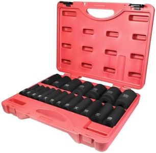 K Tool International 1/2" Drive SAE Deep Impact Socket Set; 19 Pieces, Heat Treated Chrome-Moly Steel, Laser Engraved; KTI33202