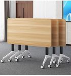 Conference Table Foldable Meeting Tables, Mobile Training Table with Wheels, Flip Top Rolling Seminar Meeting Table for Office,Meeting Room,classr (Original Wood Color, 47.2×15.7×29.5in)