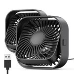 TOPK USB Desk Fan, [2Pack] Strong Airflow&Quiet Operation Mini Personal Fan, 3 Speed Wind Small Fan, 360° Rotatable Table Cooling Fan for Home Office and Desktop Black