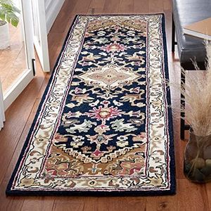 SAFAVIEH Heritage Collection HG625T Handmade Traditional Oriental Premium Wool Living Room Entryway Hallway Bedroom Foyer Accent Runner 2'3" x 8' Navy/Brown