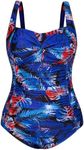 Hanna Nikole Plus Size One Piece Swimsuits Tummy Control Bathing Suits Twist Front Ruched Swimwear for Women Purple Leaves 22W