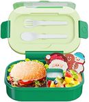 1300ML Lunch Box,4 Compartment Leakproof Bento Box, Lunch Containers with Cutlery(Green)