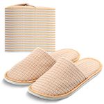 Anmerl 10 Pairs Spa Slippers for Women and Men, Universal Bulk Disposable Hotel Slippers, Non-Slip Washable Breathable Soft Comfortable House Slippers for Guest Wedding Party Travel, Beige, 6-11