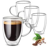 Set of 4 Cappuccino Glass Mugs,Double Wall Insulated Coffee Mugs,Clear Glass Mugs with Handle,Glass Coffee Cups,Perfect for Latte, Americano, Espresso,Cappuccinos,Tea, Beverage(350ml /11.84oz)