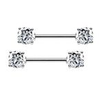 BODYA 2pcs 14g 5mm Clear Cubic Zirconia Stainles Steel Bar Straight Nipple Ring Barbell Body Piercing Jewelry