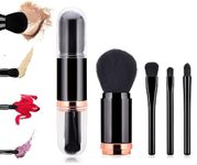 Faigy 4-in-1 Travel Makeup Brush, Multi-use Makeup Sponge, Eyeshadow, Eyebrow, Liner & Blush Blending Brush for Foundation, Concealer, Powder, Vegan, Dual-Ended Make Up Brush Se