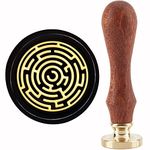 CRASPIRE Maze Wax Seal Stamp Sealing Wax Stamps 30mm Retro Vintage Removable Brass Stamp Head with Wood Handle for Wedding Invitations Halloween Christmas Thanksgiving Gift Packing