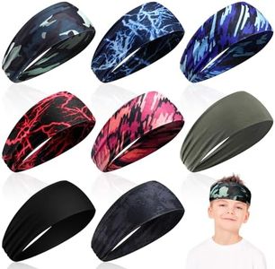 Zhanmai 8 Pieces Boys Headbands Athletic Sweatbands Kids Sports Wicking Headbands Breathable Headbands Elastic Sweat Headband Girls Boys for Football Basketball Running Exercise(Vigorous Style)