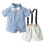 Twins Brother Sister Matching Outfits Baby Boys Suspender Shorts Set Baby Girls One-Piece Dress with Hat Summer Clothes Suit (3-4 Years, Boy-Blue Plaid)