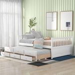 Daybed with Trundle, Full Size Daybed with Storage Drawers, Wood Captain’s Bed, Full Daybed for Kids Teens Adults, White
