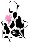 Ambesonne Cow Print Apron Pack of 2, Camouflage Hide Skin Pattern in Pastel Color Shades Heart Shape Moo, Unisex Kitchen Bib with Adjustable Neck, 2 Pcs - Adult Size, Pink Black