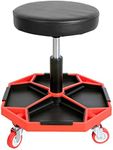 Torin ATRXF8308B Pneumatic Mechanic Stool/Rolling Shop Creeper Seat with Adjustable Height and 4 Removable Tool Trays, 300 lb Capacity, Black/Red