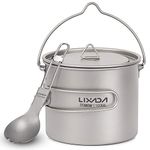 Lixada Ultralight Titanium Cookset 750ml/900ml/1100ml Lightweight Titanium Pot with Folding Spork for Outdoor Camping Hiking Backpacking Picnic