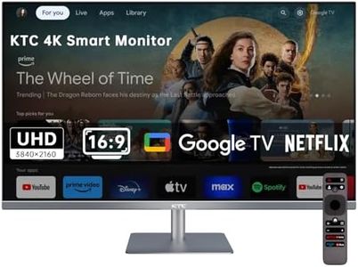 KTC 32 Inch 4K Smart Monitor, Google TV System UHD (3840x 2160) Smart TV with Speakers, Netflix Licensed, Type-C 65W PD, WirelessDisplay, HDR, Bluetooth, Hey Google Voice Remot, VESA Support, A32Q8