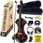 Pyle Full Size Electric Violin Kit - 4/4 Solid Wood Silent Fiddle with Hard Case, Bow, Ebony Fittings, and Digital Tuner