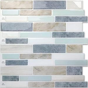 Vamos Tile 10- Sheet Peel and Stick Backsplash Tiles, 12"x12" Light Color Stick on Wall Tiles, Self Adhesive Tile Sticker for Kitchen Backsplash and Bathroom Marble Design