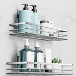 saffruff Shower Caddy 2Pack No-Drilling Organiser Bathroom Caddy Shower Storage Bathroom Shelf Rack Bathroom Accessory Shower Holder with Adhesive Silver 11.8 x 4.3‘’