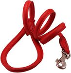 Dogs My Love 4ft Long Round Genuine Rolled Leather Dog Leash Red (Large: 1/2" (12mm))