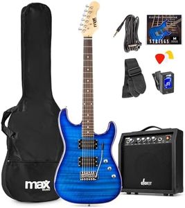 Max GigKit Beginner Electric Guitar Starter Kit, Dark Blue Quilt Top Finish with 40W Amp, HH Humbuckers, Digital Tuner & Accessories Bundle for Adults and Kids