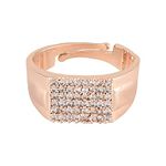 I Jewels Stylish Rose Gold Plated Cubic Zirconia American Diamond Adjustable Finger Ring For Men & Boys (FL235RG)