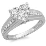 Dazzlingrock Collection 0.70 Carat (ctw) 14K Gold Princess & Round Diamond Bridal Heart Shaped Promise Engagement Ring 3/4 CT, White Gold, White Diamond