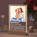 Soul Sister Gifts, Birthday Graduation Gifts for Friends Besties Women, Personalised Photo Frame, Custom Night Light, Personalized Acrylic Picture Plaque, Customized Gifts for Sisters