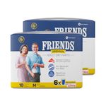 Friends Premium Adult Diapers Pant Style - 20 Count -M with odour lock and Anti-Bacterial Absorbent Core- Waist Size 25-48 Inch ; 63.5-122cm