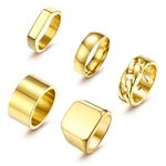 KRFY 5 PCS Mens Rings Stainless Steel Signet Ring Gold Rings Square Pinky Thumb Ring Chunky Thick Cuban Link Chain Finger Ring Wedding Cool Band Ring Set