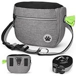 Howala Dog Treat Pouch Bag Dog Walking Bag for Training Waterproof Dog Treat Bag Adjustable and Removable Waist Belt Shoulder Strap 3 Ways to Wear Treat Pouch for Dog Training Travel Outdoor, Grey