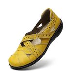 TERRIKAT Women's Casual Loafers Cute Slip On Comfort Walking Flats Leather Driving Moccasins Fashion Closed Toe Boat Shoes, Yellow, 5 UK