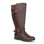 Chicblooms Women's Extra Wide Calf Knee High Low Heel Riding Boots, Brown PU, 10 M US