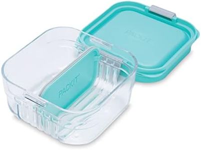 PackIt Mod Large Bento Food Storage Container, Mint - Shatterproof Crystal Clear Base | Leak-Resistant Dividers | Includes Removable Divider | Leak-Resistant Lid Locks | Microwavable | Dishwasher Safe