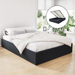 Artiss Queen Bed Frame Platform Gas Lift Base Beds with Storage Bedroom Room Decor Home Furniture, Upholstered with Charcoal Faux Linen Fabric + Foam + Wood, Modern Design