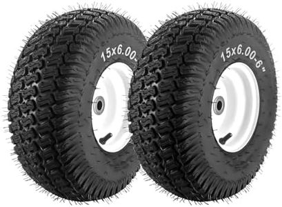 【Upgraded】15x6.00-6" Lawn Mower Tires with 3/4" Iron Bushing, 3" Offset Hub 4 Ply Heavy Duty Replacement for Craftsman Mower, Garden Lawn Tractors 2-Pack by Cenipar